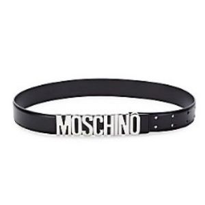 MOSCHINO 🆕 MSRP:$750 Luxe Black Leather Logo Belt. Size 90cm/Large.